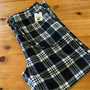 Beverly Hills Polo Club fleece pants New Men XL plaid black white